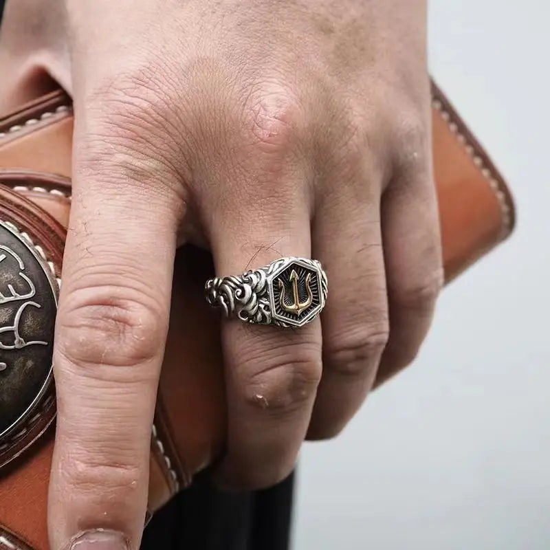 Vintage Gold Poseidon Trident Ring