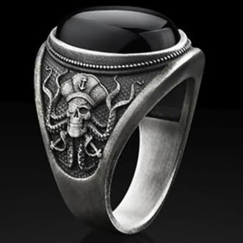 Goth Pirate Skeleton Octopus Ring