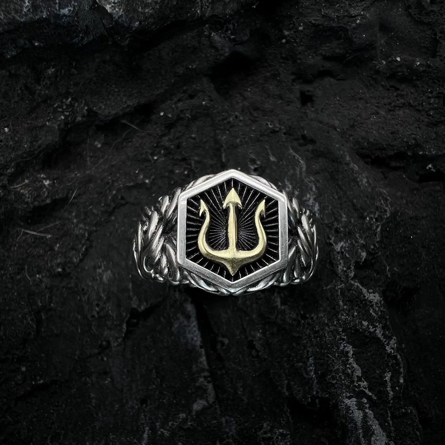 Vintage Gold Poseidon Trident Ring
