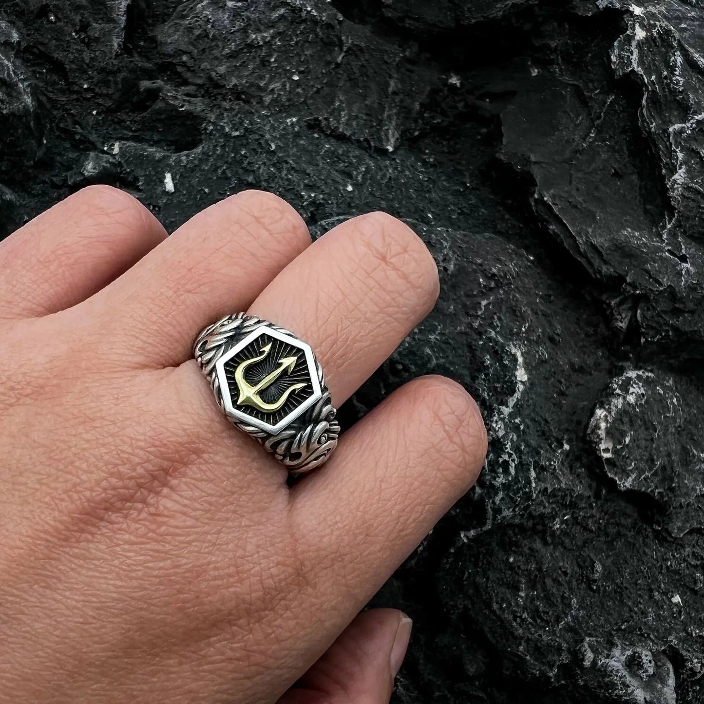 Vintage Gold Poseidon Trident Ring