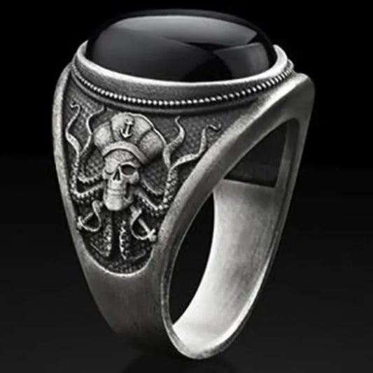 Goth Pirate Skeleton Octopus Ring