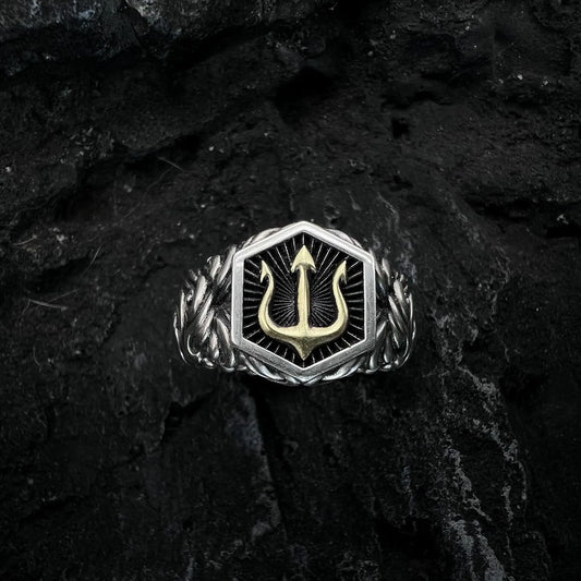 Vintage Gold Poseidon Trident Ring